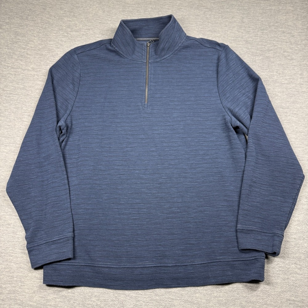 Dockers Sweatshirt Men XL Blue 1/4 Zip Pullover Mock Neck Ribbed Textured Cotton